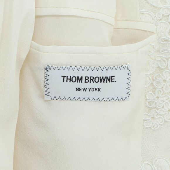 Thom Browne Women's Pearl Button Up Blazer Painted Lace Blue, White - Picture 3 of 5